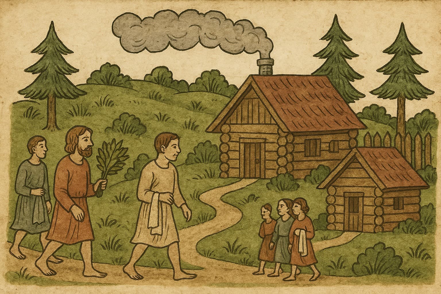 Деревянный домик и банная утварь