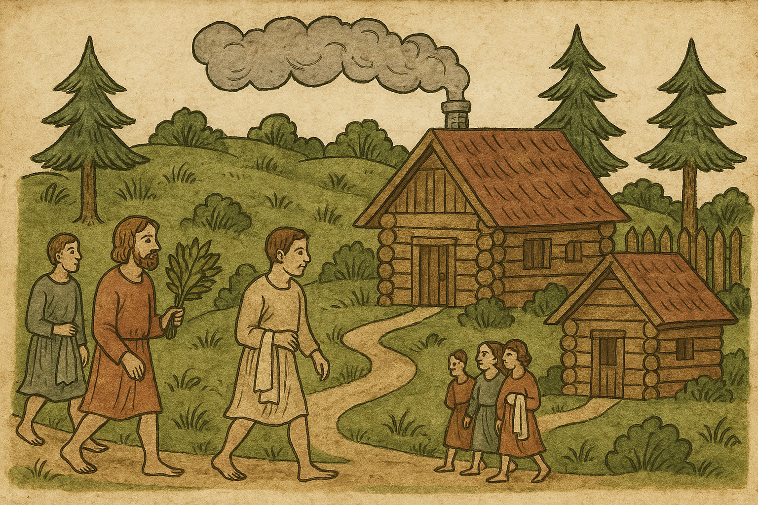 Деревянный домик и банная утварь